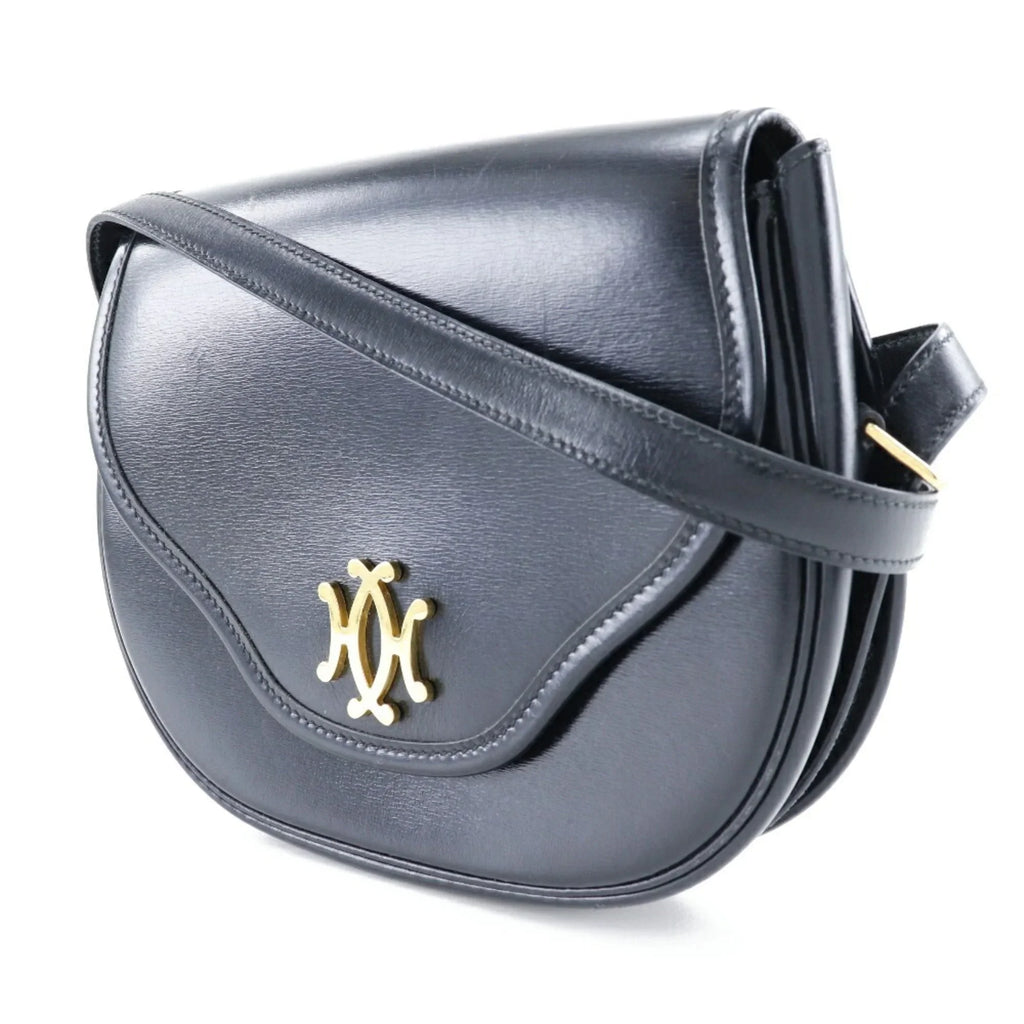 France Shoulder Crossbody Bag Hermes Black/Gold Made Hardware H Pre-Owned Button Ladies Calf 〇M (Fair) 1983 Snap in HERMES Double Vintage
