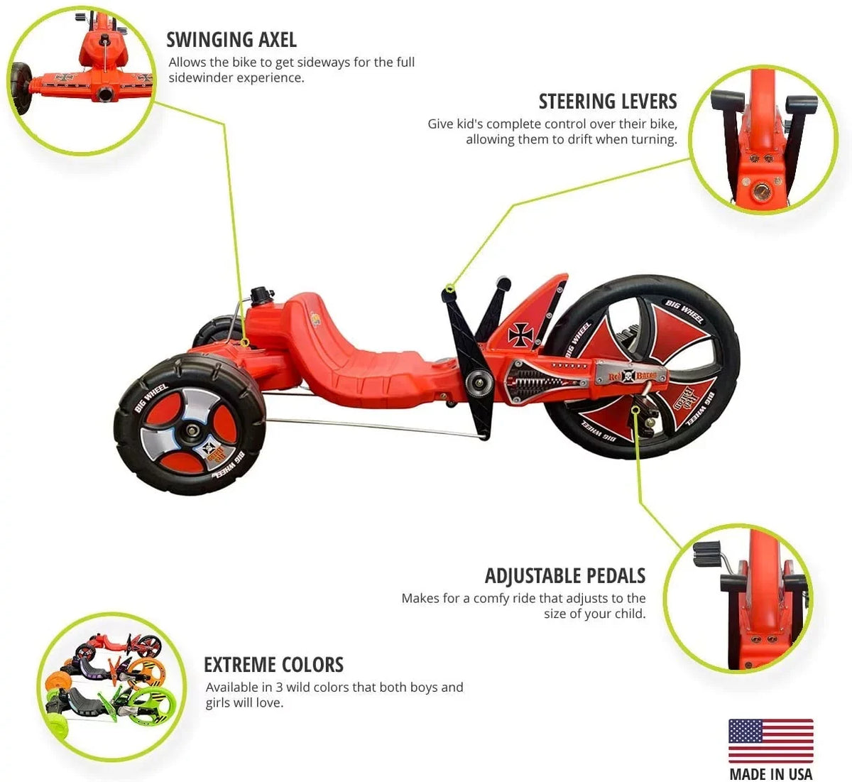 '- Sidewinder for The X-TREME Made of Big Racer in 5-10 Baron) Years & 16” Age Boys Tricycle Original Girls Wheel USA(Red