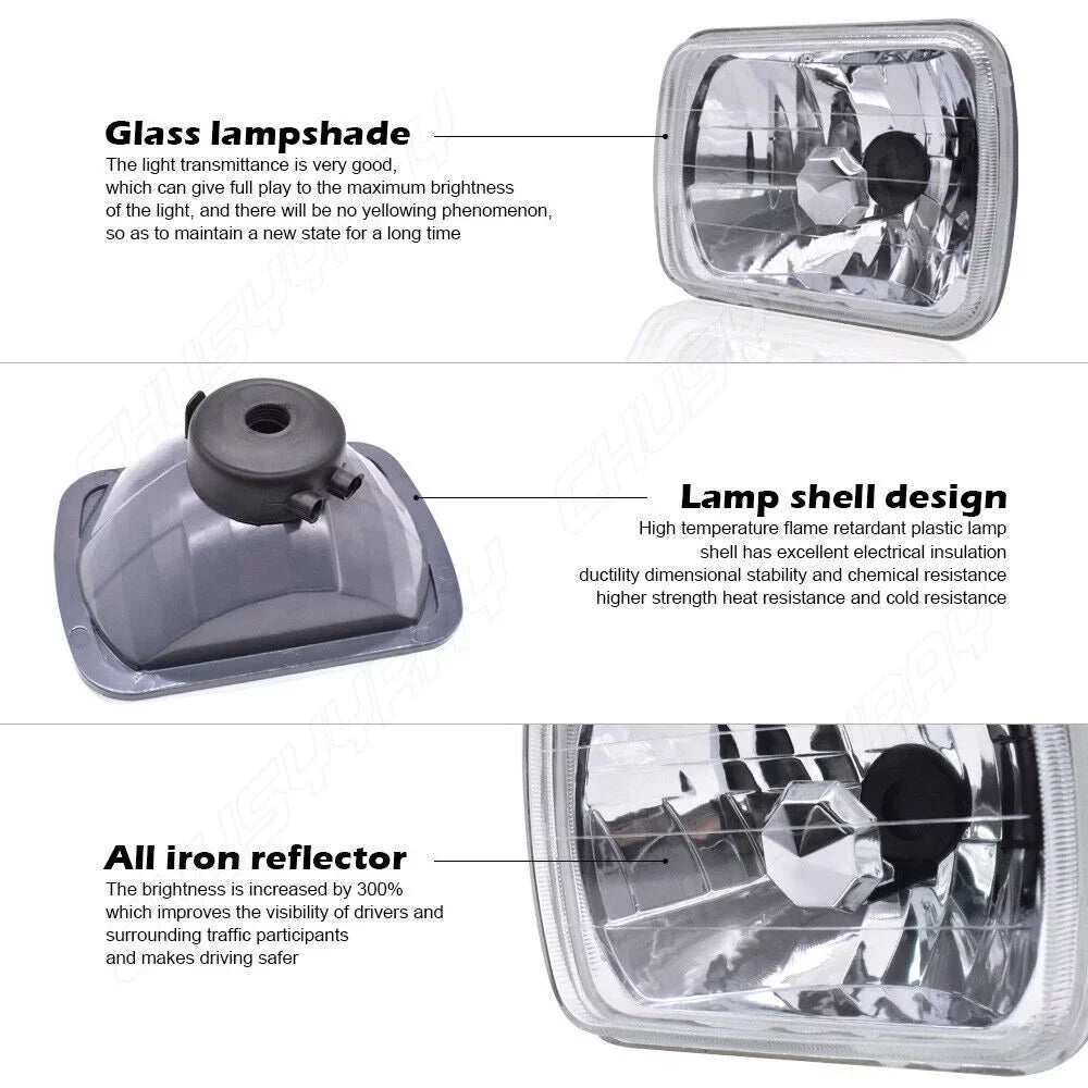 of Wrangler Jeep YJ XJ 1986-1995 Headlights Lampshade 2 Cherokee For Pack LED 7x6" 5X7" 1984-2001 NEW