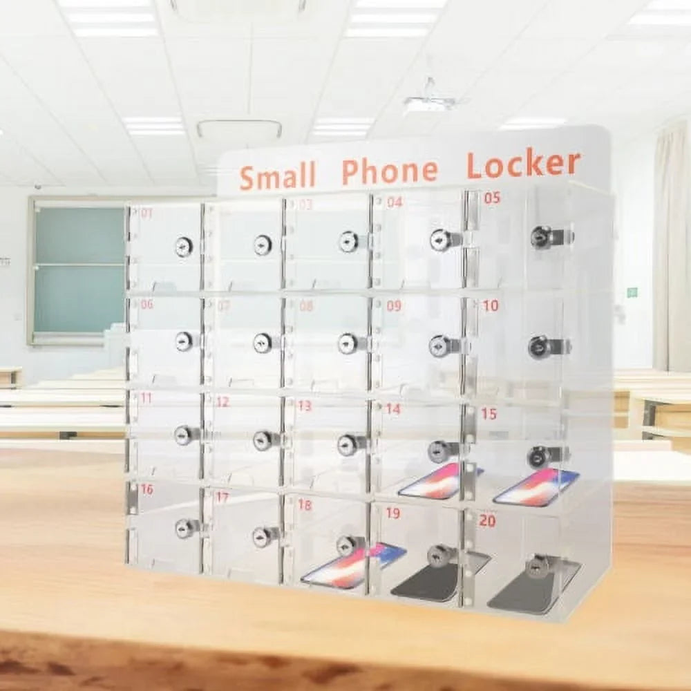 Clear Storage Cell Slots w/ Acrylic Thickened Keys Phone 20 Locker Cellphone Box