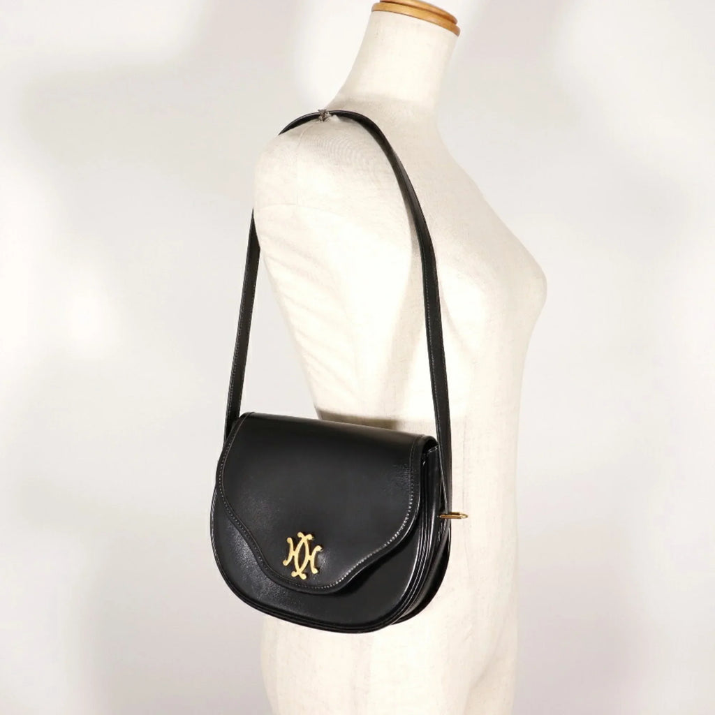 France Shoulder Crossbody Bag Hermes Black/Gold Made Hardware H Pre-Owned Button Ladies Calf 〇M (Fair) 1983 Snap in HERMES Double Vintage