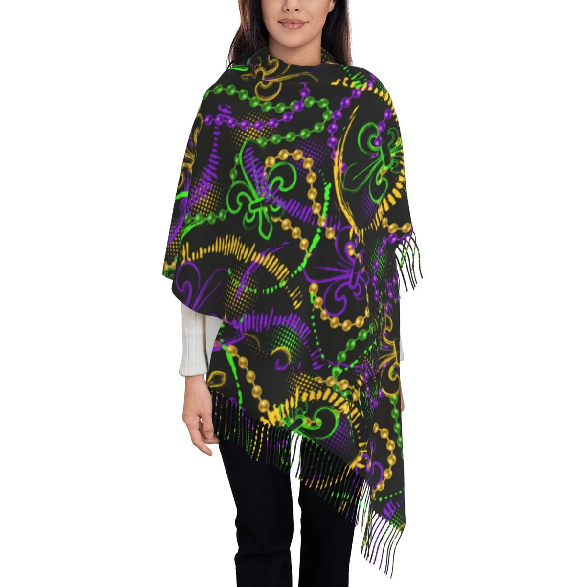 Winter Warm Wrap Cashmere Mardi Large Art Shawl Feel Gras Soft Scarf Scarves Women Print Bingfone Gifts- For Neon Elegant