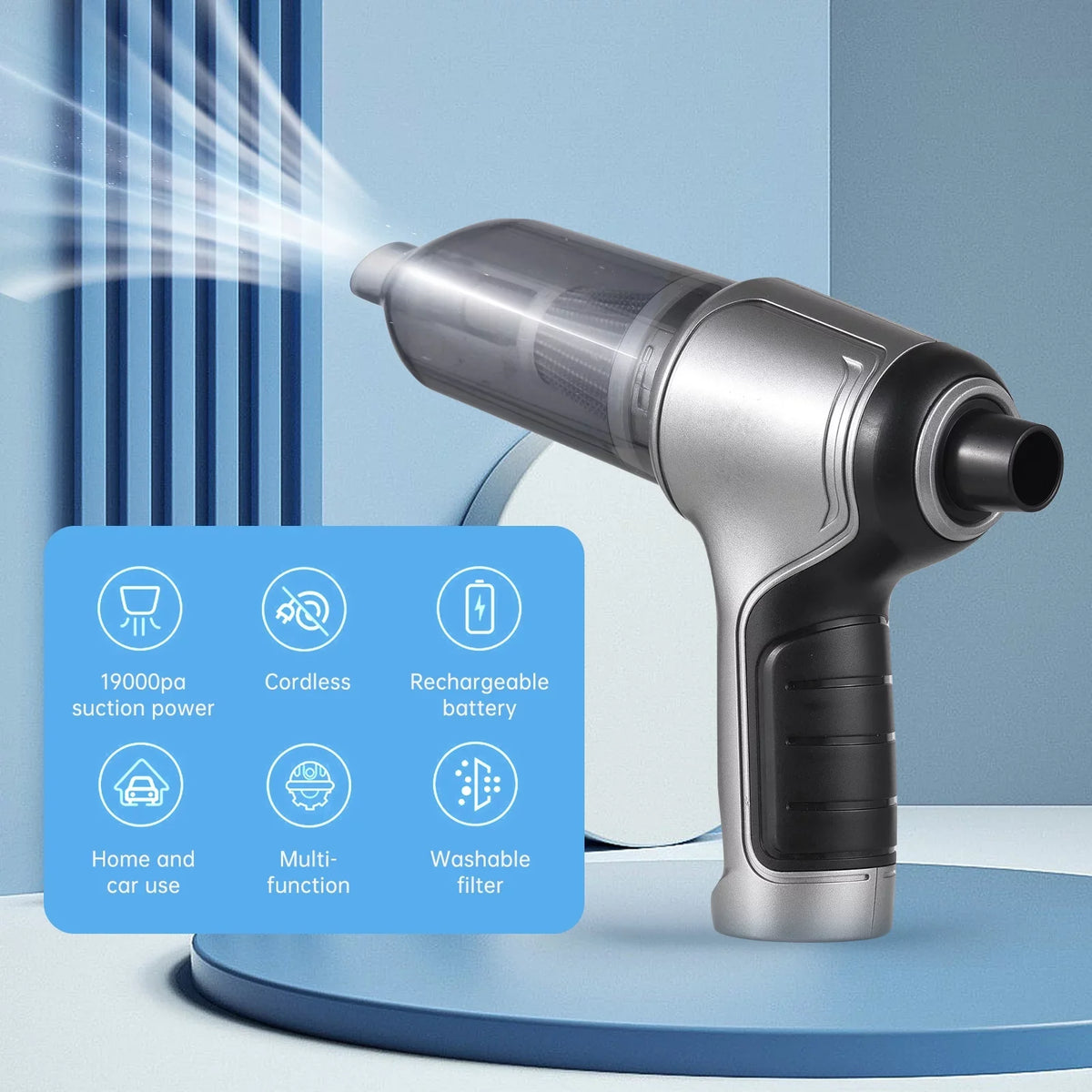 Tomfoto Pump Suction Hand Handheld Portable Cordless With Air & Cleaner Duster USB Cleaning Gravel for Dust Car Home Handheld Hair Strong Office Pet 19000Pa