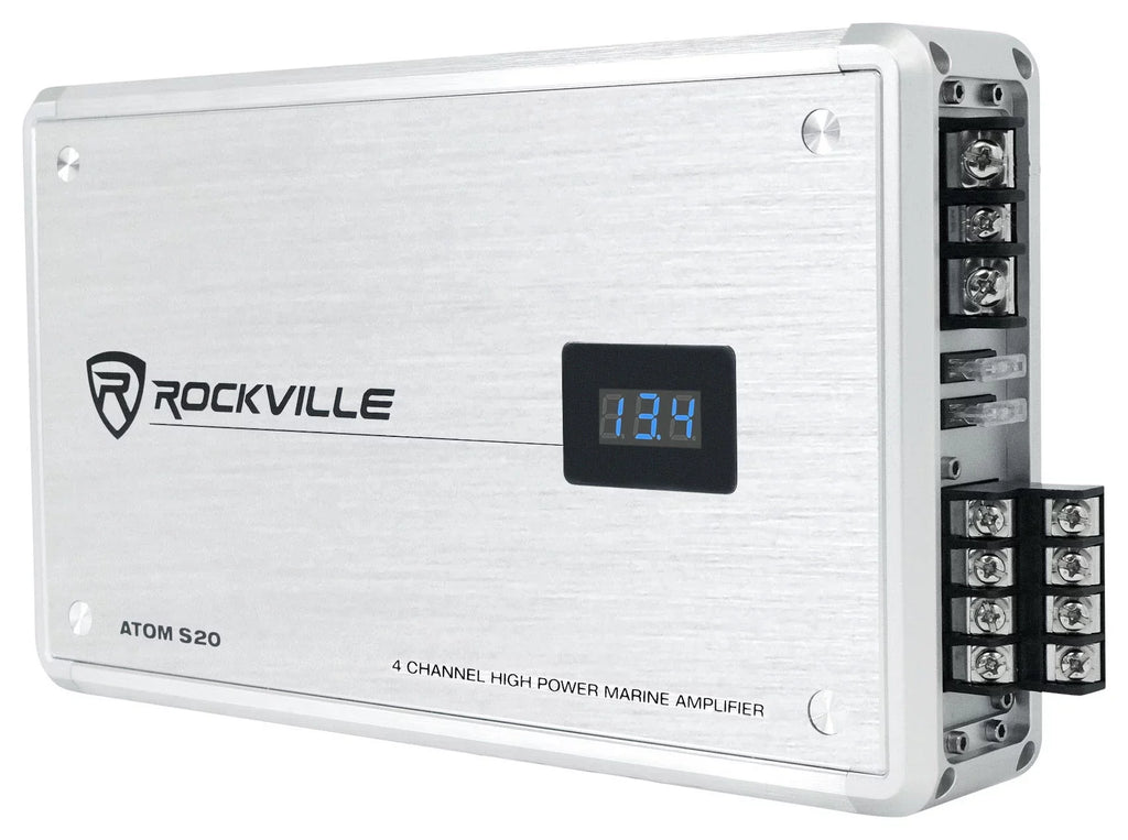 ATV/UTV Meter+Mic ATOM Rockville Amplifier For 4 Channel Bluetooth S20 w/Volt