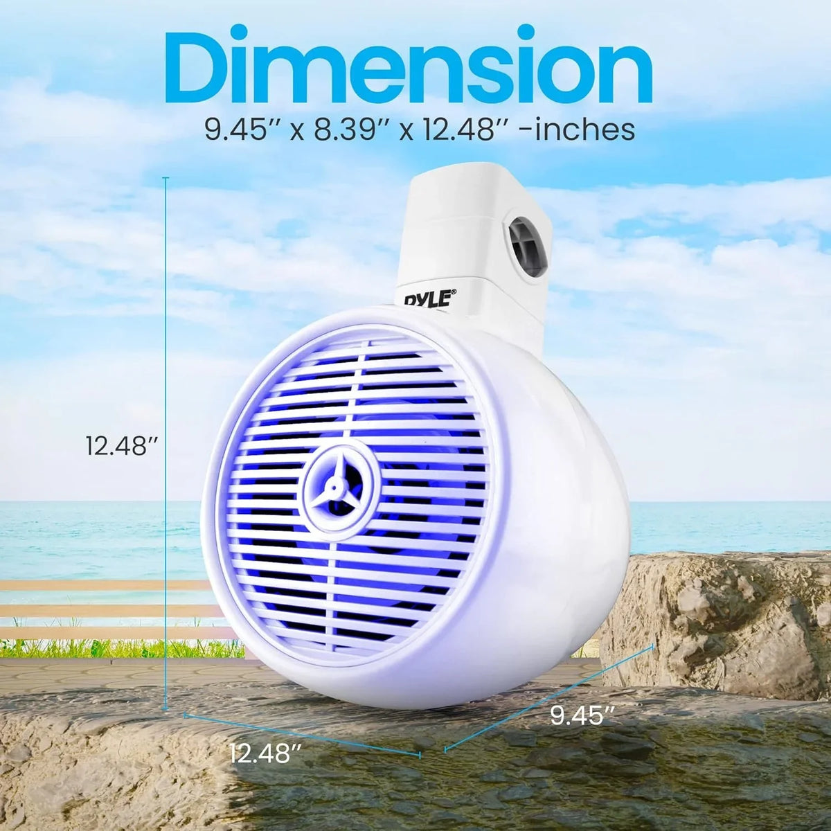 '- Bluetooth Box Marine System LED PLMRWKBT65WT Single with Resistant Built-in Speaker White Wakeboard Speaker Lights, 2-Way 6.5" liquid Mini