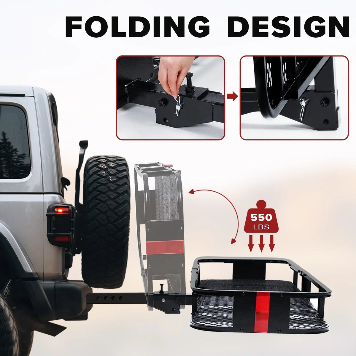 Cargo and Luggage Truck Rack Carrier 60"x21"x6" with Hitch Folding - Cargo Cargo ADOFFUR Net, Waterproof Bag for Capacity Car, Basket SUV, 550Lbs Rack Mount