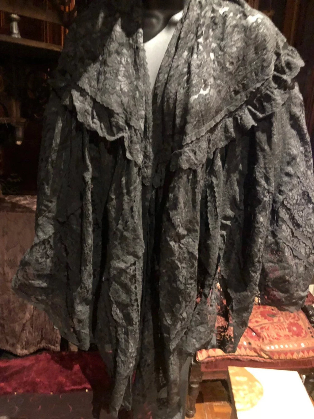 Vintage Black Antique Lace Summer Scarf Coloered Wrap design Victorian