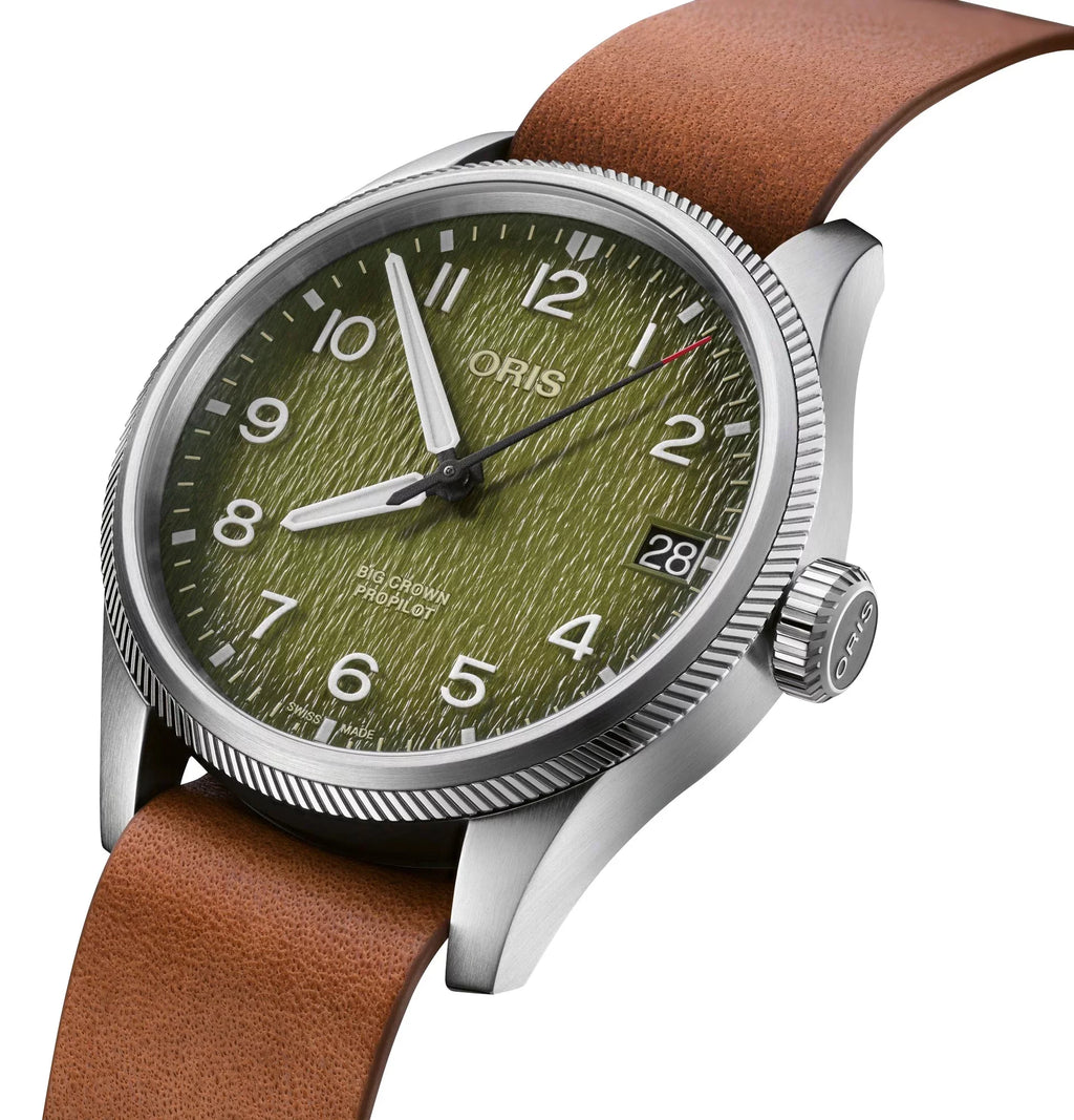 Strap Watch Brown Mens Rescue 751 Okavango Interchangeable Textile Leather Oris 4187-Set Air Green 7761 Automatic Edition Dial Green ProPilot Limited Date