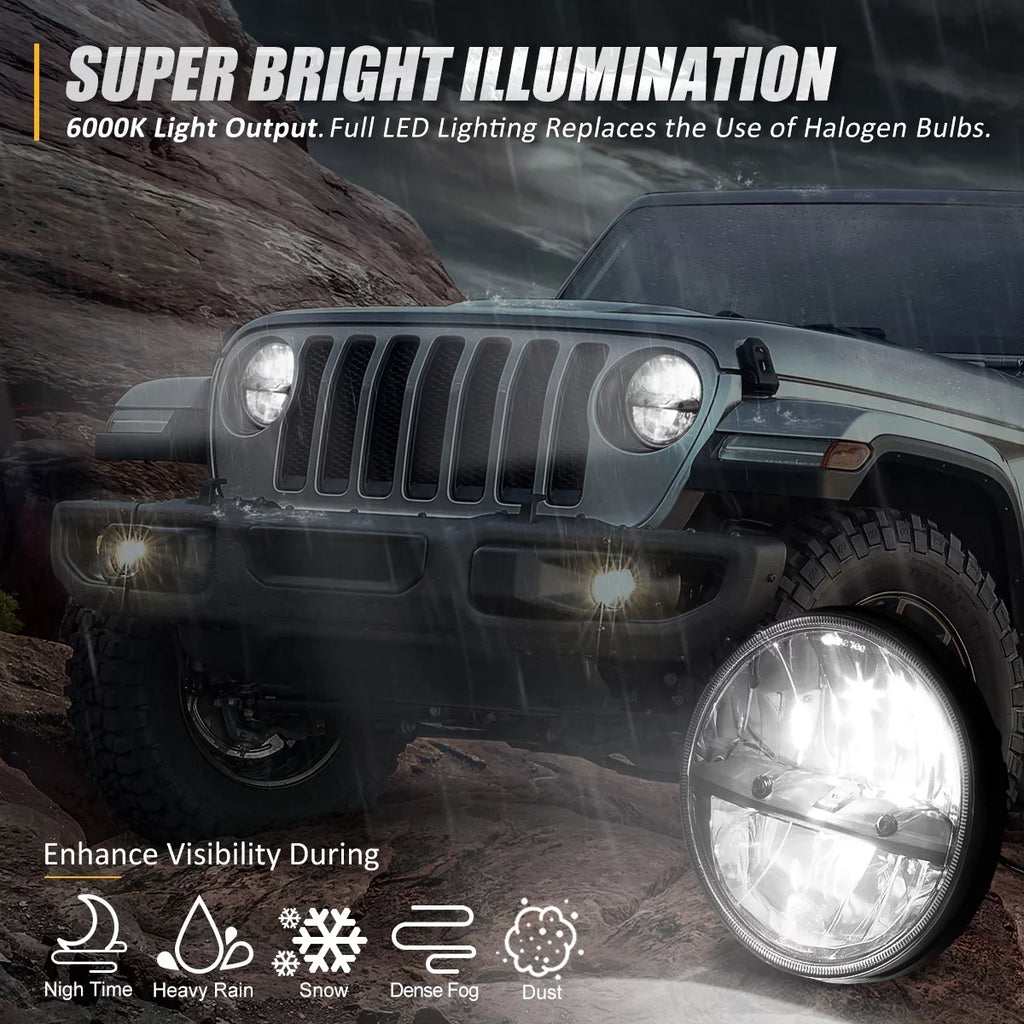 1997 13 Chrome NUVISION 2018 7 LJ inches 12 14 TJ Nuvision CJ NVL-HL-002 Housing 11 Wrangler/Wrangler JK Headlights Halogen to 2Pcs LIGHTING 10 LED For Jeep