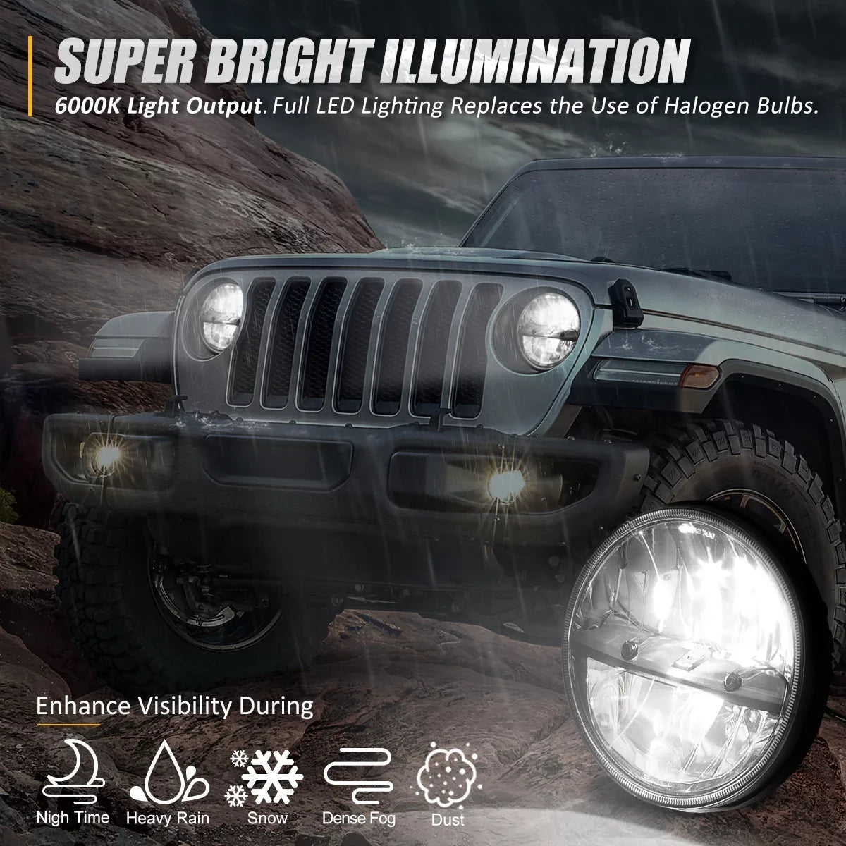 1997 13 Chrome NUVISION 2018 7 LJ inches 12 14 TJ Nuvision CJ NVL-HL-002 Housing 11 Wrangler/Wrangler JK Headlights Halogen to 2Pcs LIGHTING 10 LED For Jeep