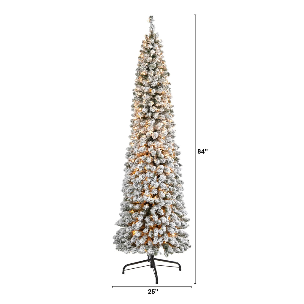 Pencil 400 Natural Christmas Prelit Tree Flocked White Clear 7' Lights Artificial Nearly
