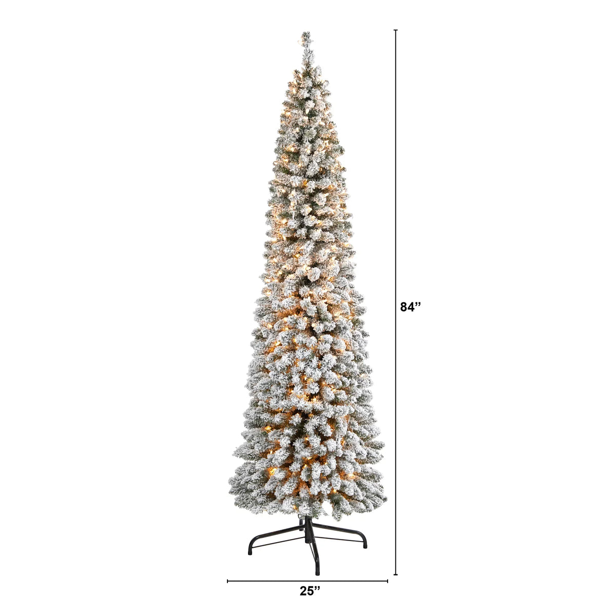 Pencil 400 Natural Christmas Prelit Tree Flocked White Clear 7' Lights Artificial Nearly