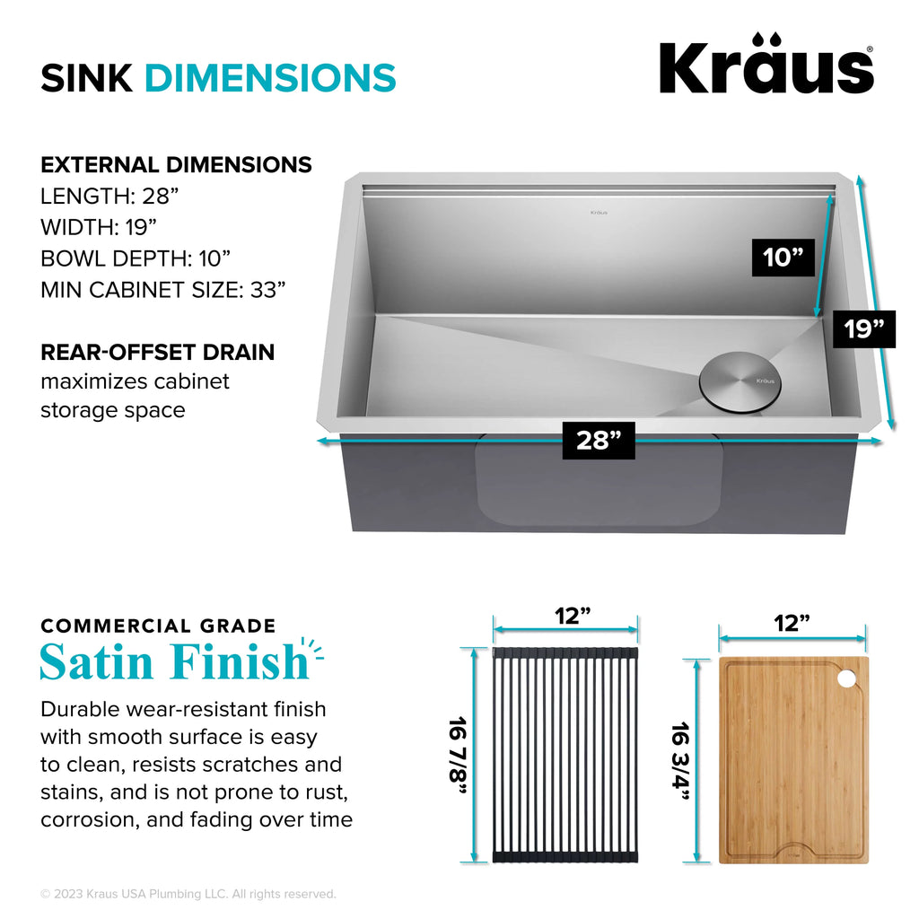 with Gauge 28Undermount Workstation Kore Kitchen Steel Accessories Stainless Single 16 Bowl Sink Kraus