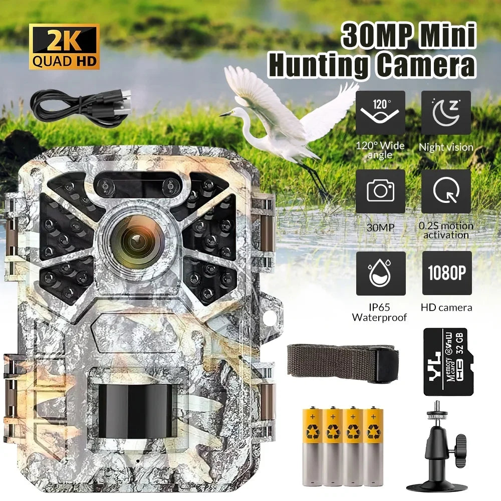 with Wide Surveillance, with 2 Game Waterproof Monitoring, 120° Angle Pack Trail Wildlife Camera 30MP Camera, Vision Hunting Lens Night Monitor 2k Trail Farm Infrared