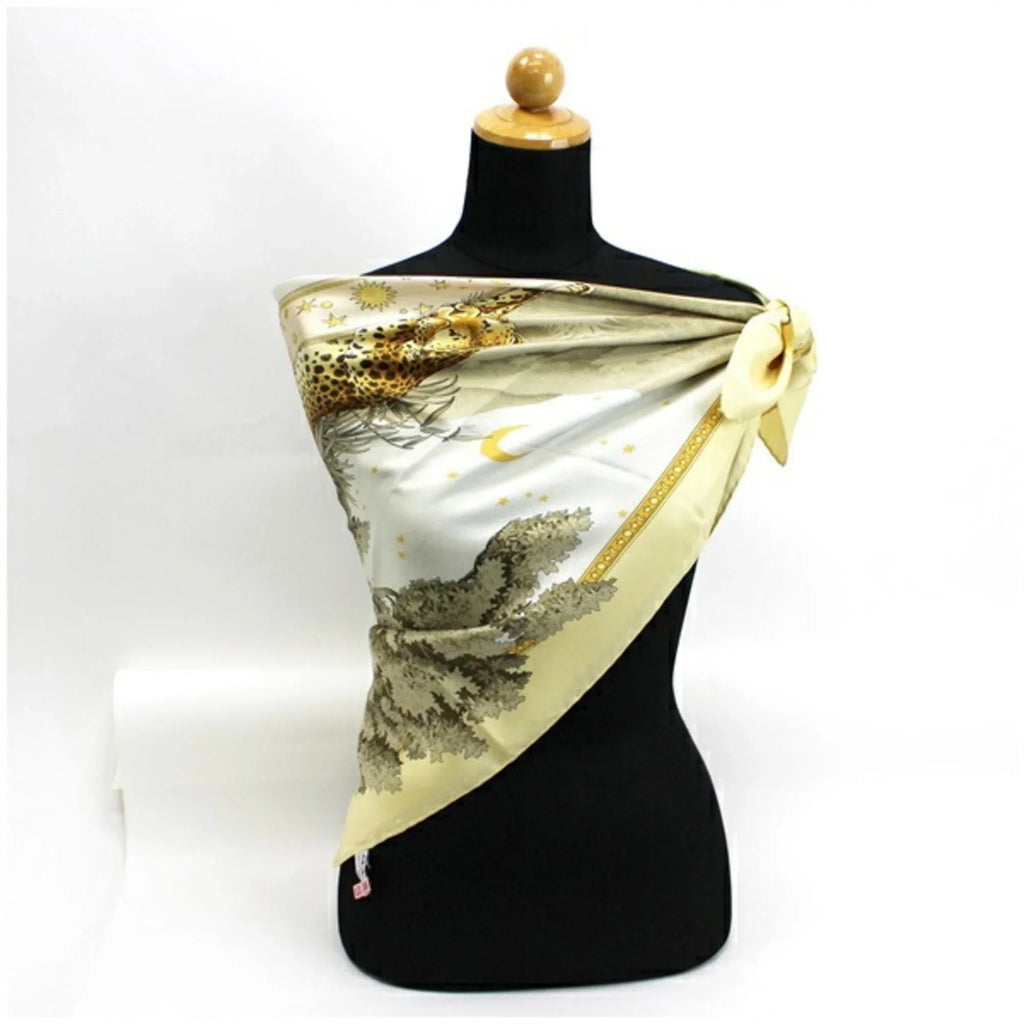 scarf (Good) Salvatore SALVATORE Pre-Owned muffler print yellow ladies animal FERRAGAMO silk Ferragamo leopard pattern paper
