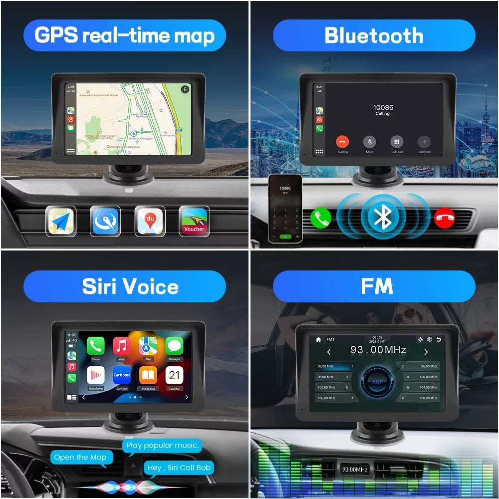 Stereo Support Audio, 7 Android Screen Carplay Bluetooth Awesafe Video GPS Touch inch Car with Auto Navigation,FM Wireless , Music,