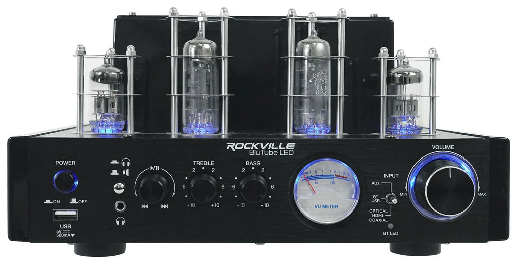 White Rockville Tube Receiver+(8) Theater LED Speakers Amp/Home 6.5" Ceiling