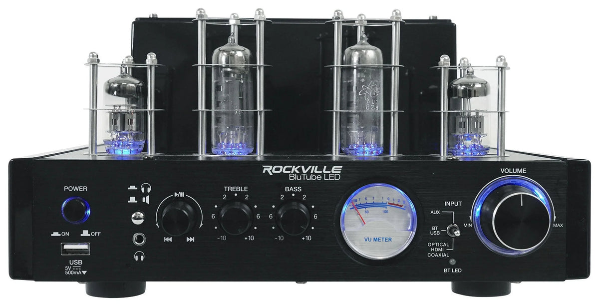 White Rockville Tube Receiver+(8) Theater LED Speakers Amp/Home 6.5" Ceiling