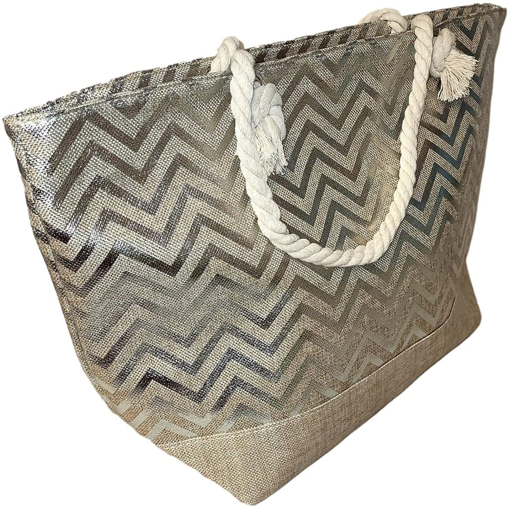 Print be Zipper Beach Metallic Top Monogram Personalized Can Bag Name Initial, Tote with Women - Large or with
