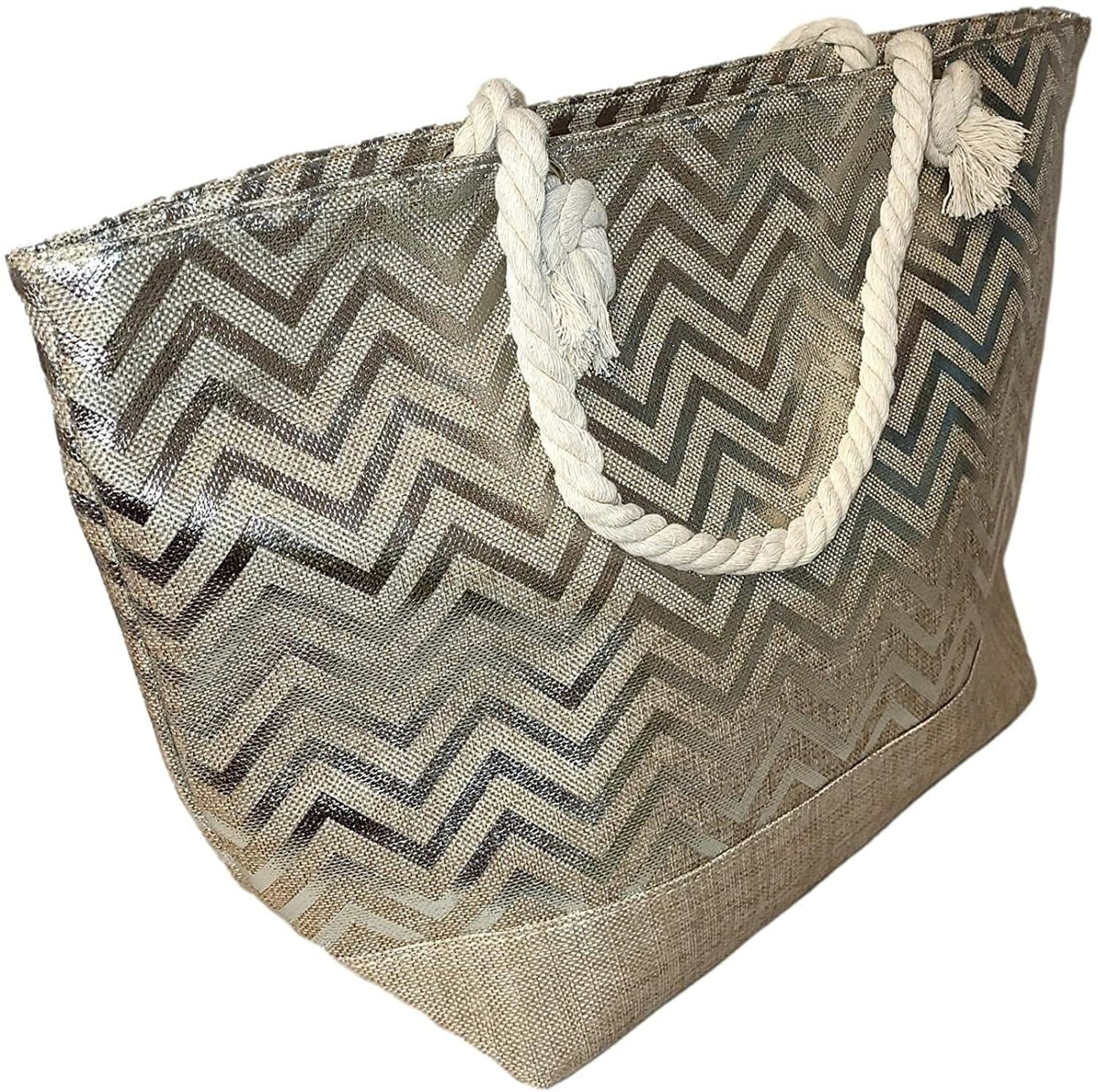 Print be Zipper Beach Metallic Top Monogram Personalized Can Bag Name Initial, Tote with Women - Large or with