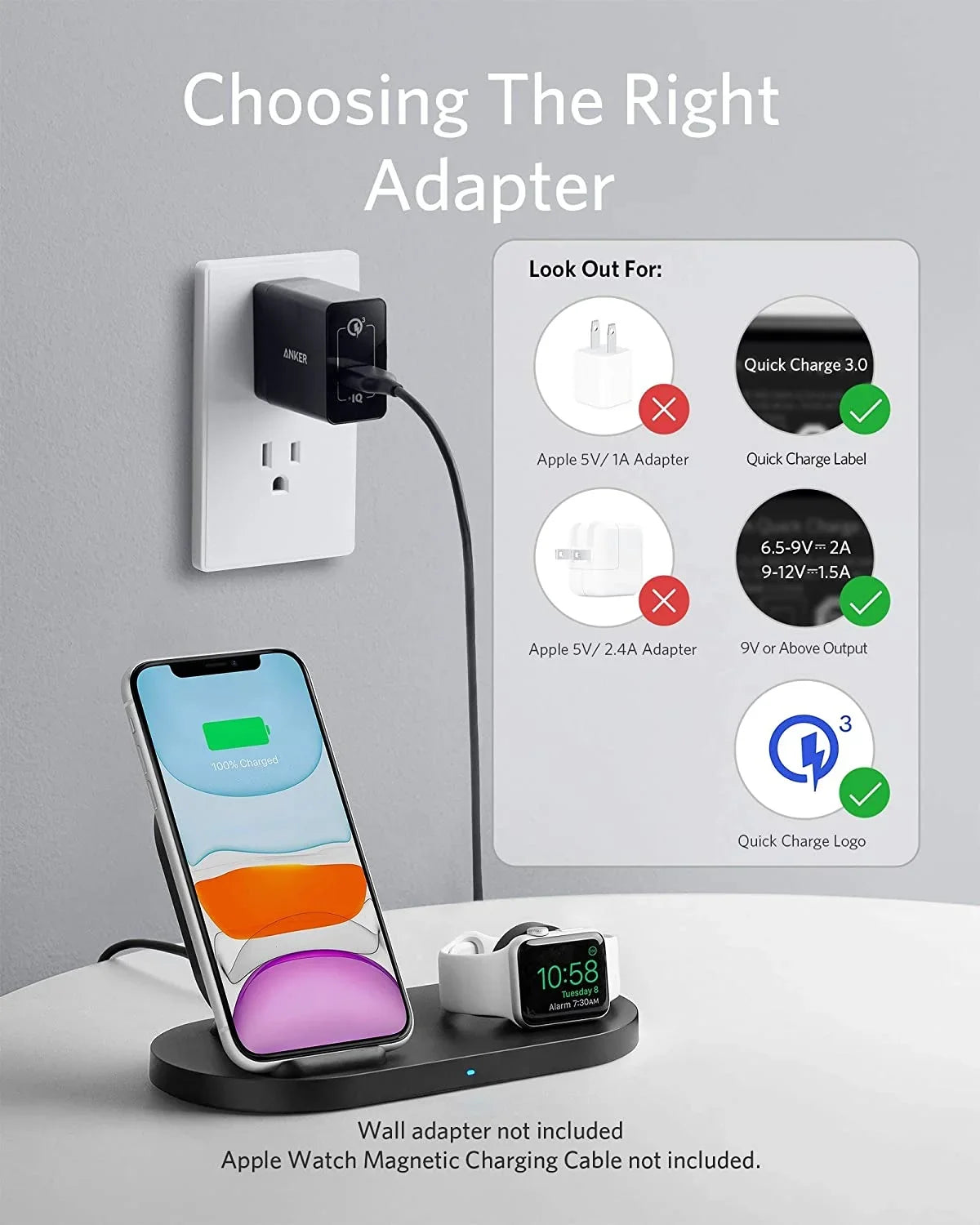 Anker 2020, Wireless with SE Pro iPhone 11 Stand Station (Watch Watch Sense Charging Charging Watch Charging PowerWave for Not SE/6/5/4/3/2/1, QC Included) Charger, 11, Cable Holder 2-in-1 with