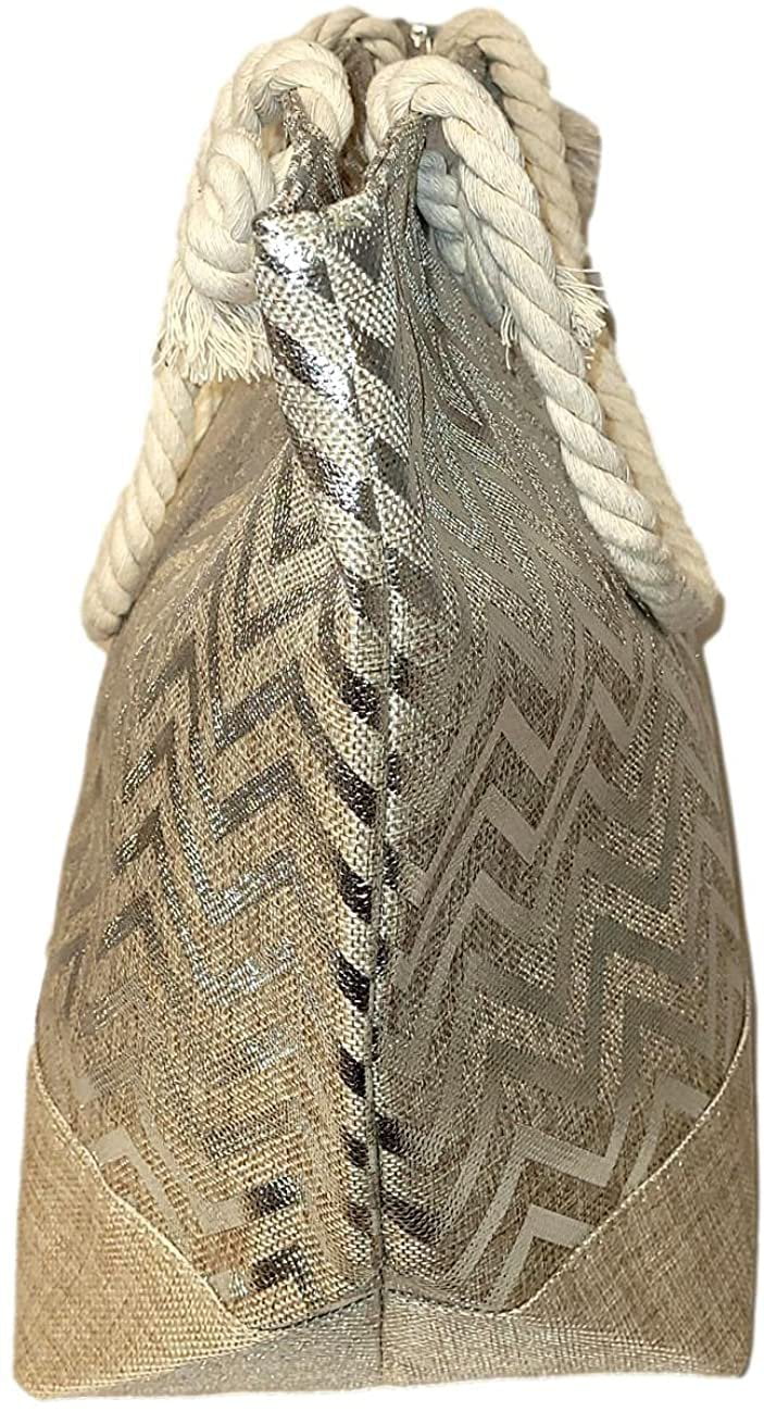 Print be Zipper Beach Metallic Top Monogram Personalized Can Bag Name Initial, Tote with Women - Large or with