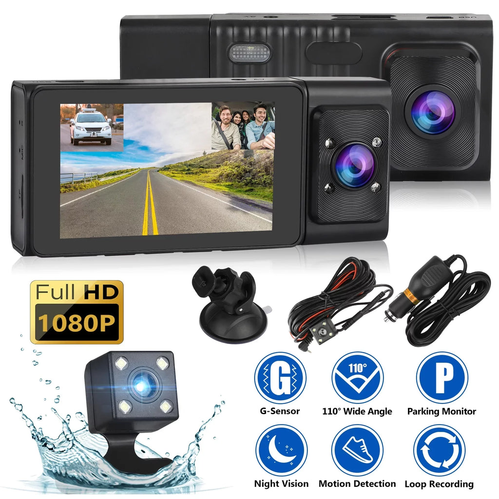 Backup with 3 Dual Camera Dash Vision, G-Sensor Camera, 1080P Night Front Rear, Car Channel Dash and Cam Cam TSV DVR