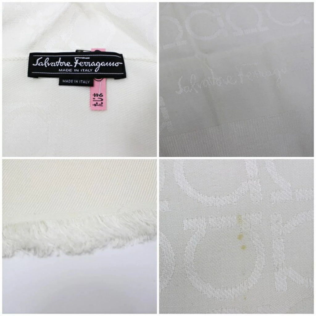Salvatore Ferragamo (Good) Gancini wool rank silk stole white x SALVATORE ladies AB pattern Pre-Owned FERRAGAMO