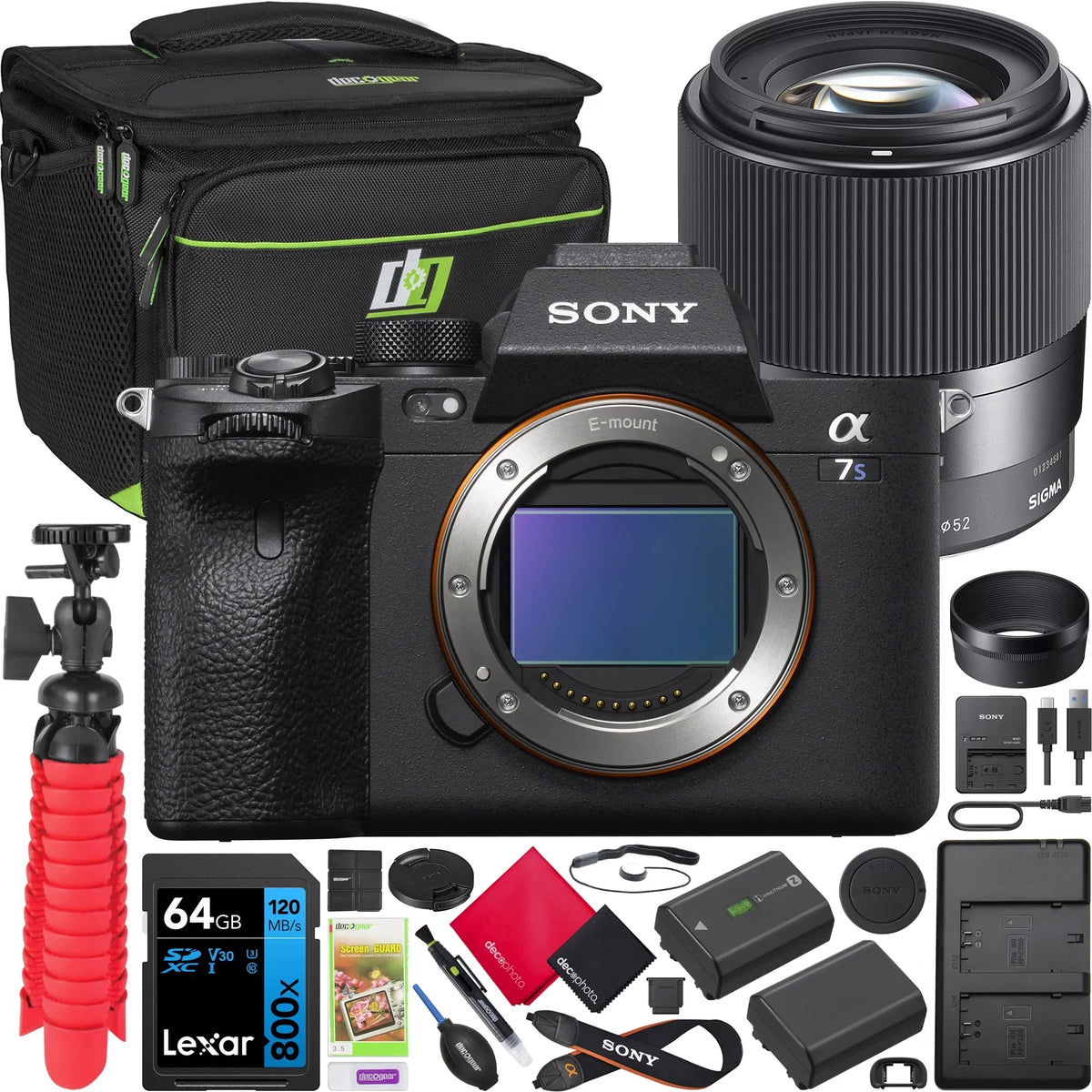 a7S 30mm Body Lens Extra + DC Battery Deco + Bundle Frame & III + Card + F1.4 & Accessories DN 64GB Mirrorless Contemporary with Charger Gear 302965 Camera Tripod Sigma ILCE-7SM3/B Dual Bag Full