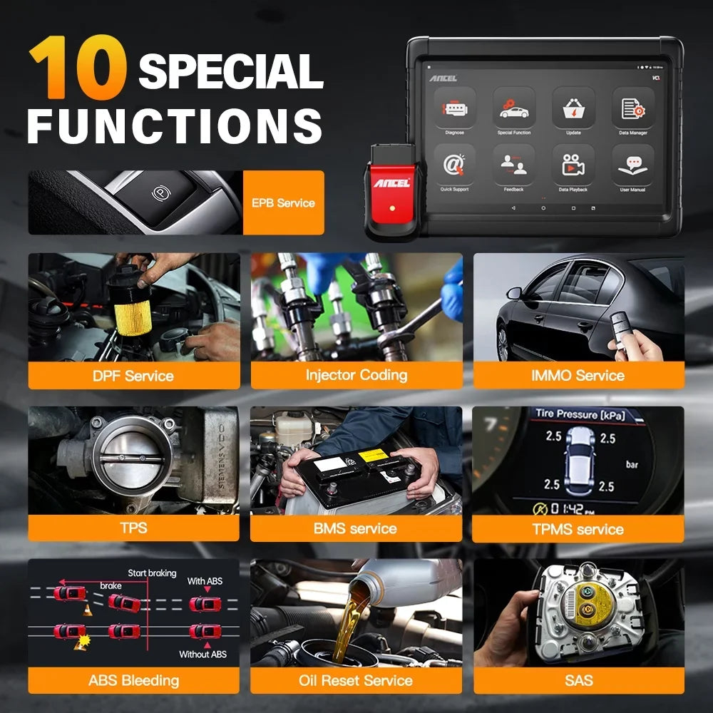 System Services OBD X6 Code Tool Tablet Automotive Scan ANCEL Car 10 Scan Reset Diagnostic All Bluetooth Scanner Live OBD2 Diagnostic Automotive Bi-direactional Auto Data Scanner VIN Car Reader EOBD