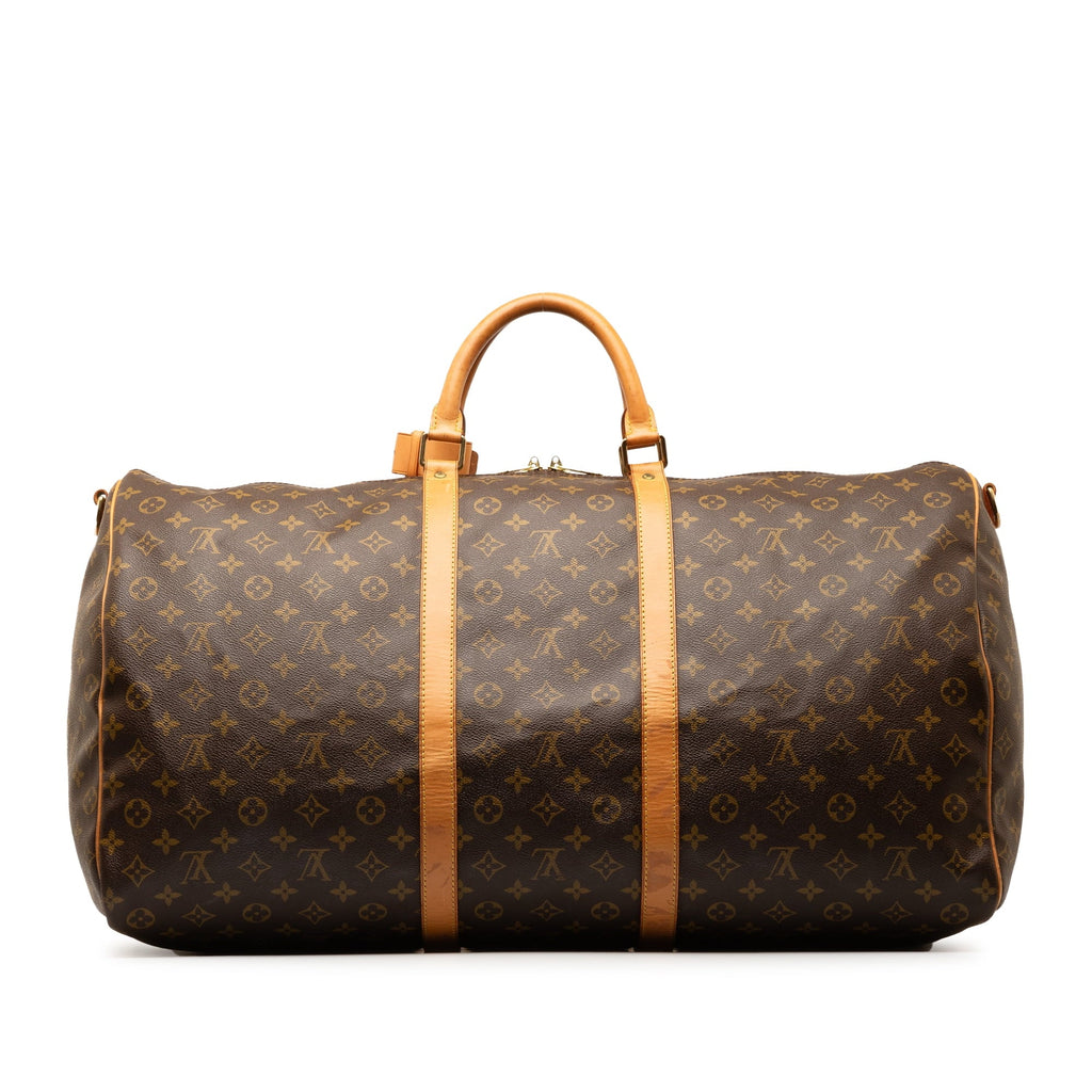 Monogram Authenticated Brown Pre-Owned Bandouliere WeekenderBag Travel 60 Keepall Bag (Good) Unisex Canvas