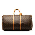 Monogram Authenticated Brown Pre-Owned Bandouliere WeekenderBag Travel 60 Keepall Bag (Good) Unisex Canvas