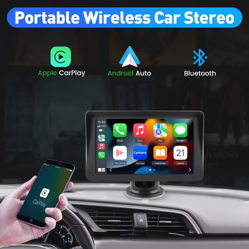 Stereo Support Audio, 7 Android Screen Carplay Bluetooth Awesafe Video GPS Touch inch Car with Auto Navigation,FM Wireless , Music,