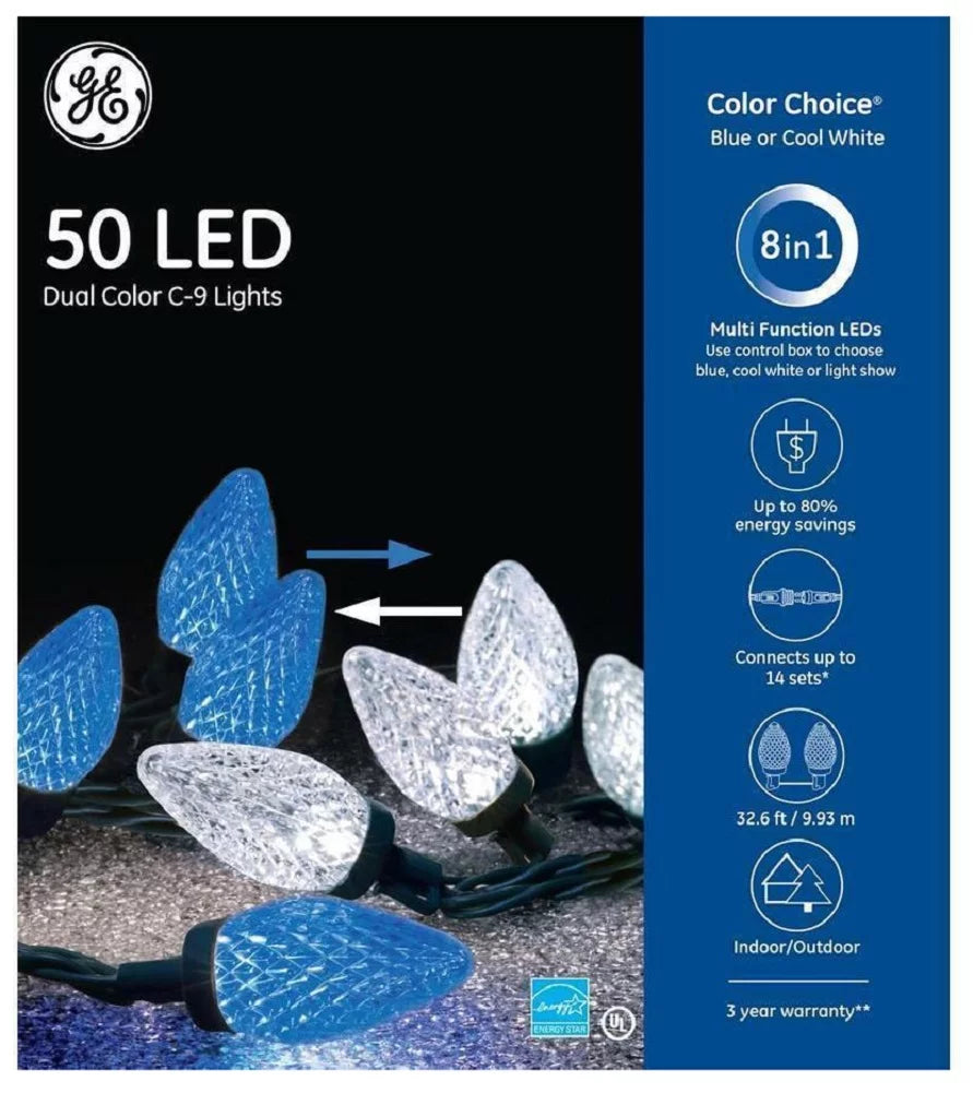 Multi White Function Dual ft Color Choice Blue/Cool Color C-9 50 Lights 32.6 LED GE