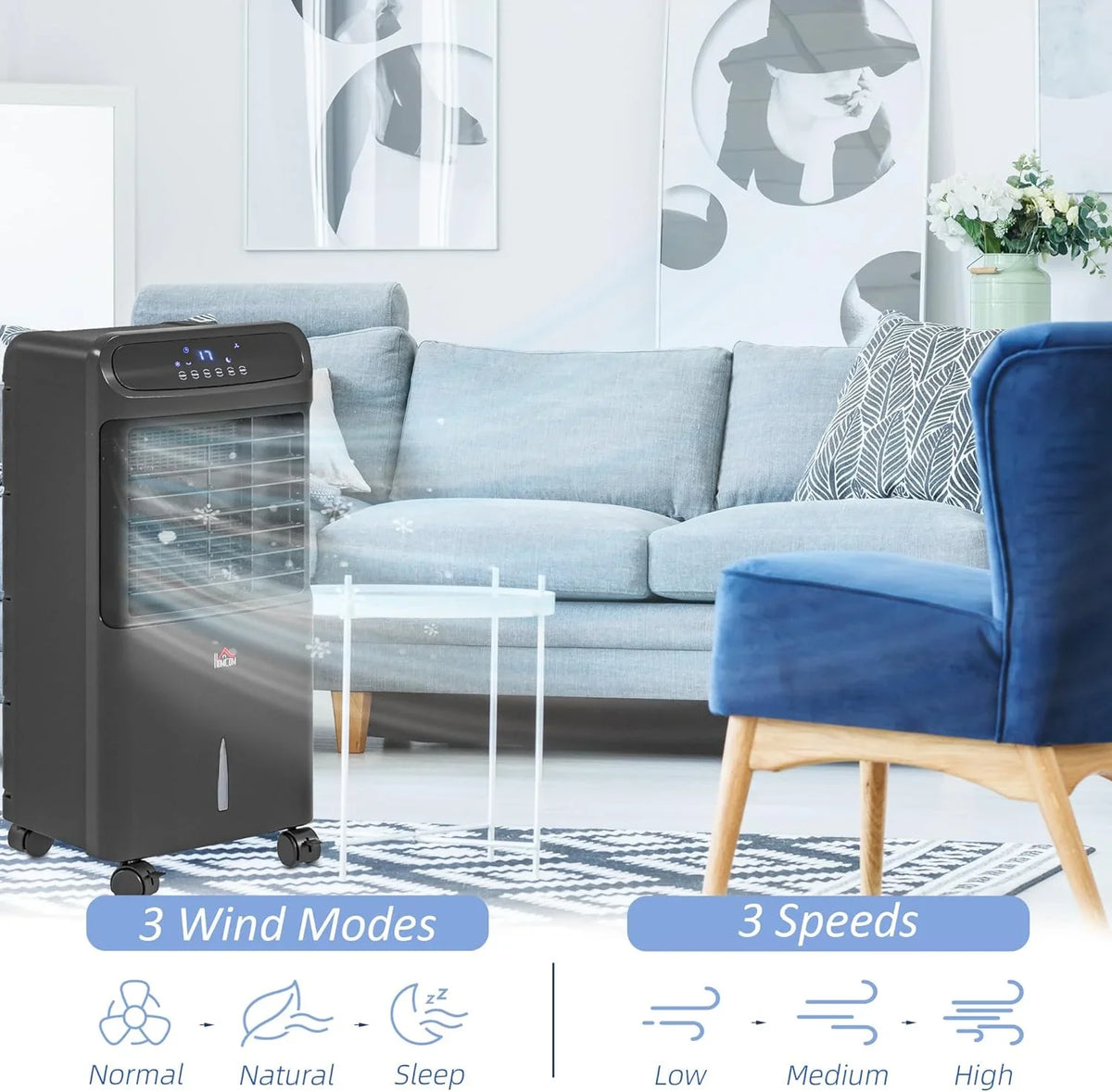 Timer, Oscillating, Display, 3-In-1 Black Cooler, for Fan Humidifier Air Cooling Tank Evaporative with liquid Bedroom, liquid Remote, Mobile LED Home HOMCOM Office, Unit 32" Ice 3.2gal Conditioner