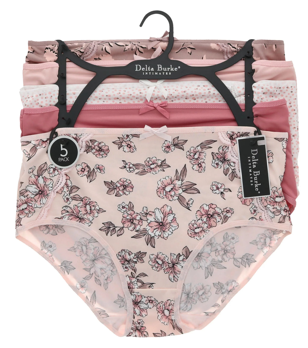 Brief Rise Delta High dimension (Large, Floral Classic Intimates Panties Pink Dots) Plus Sexy Burke (5Pr) Women's