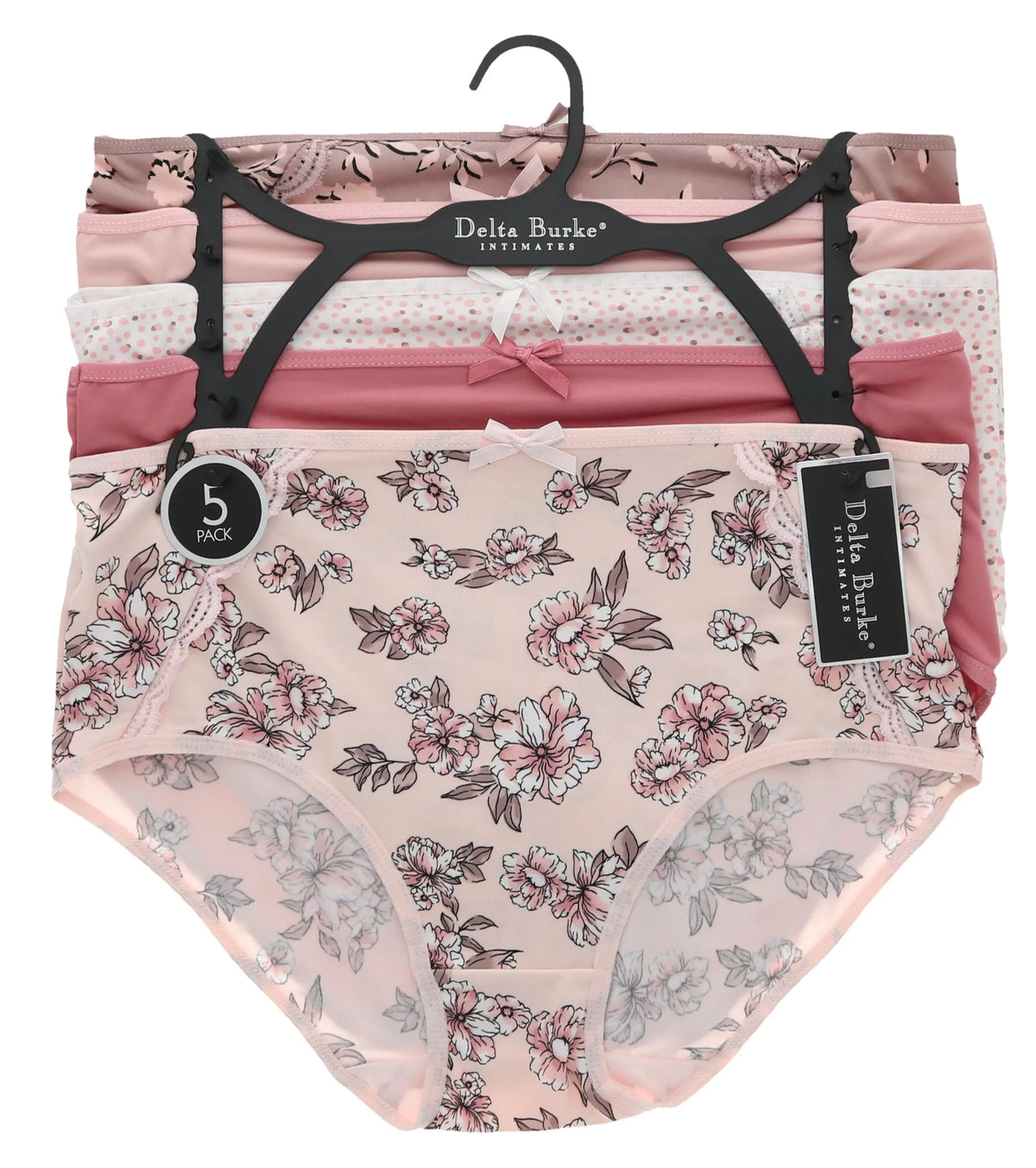 Brief Rise Delta High dimension (Large, Floral Classic Intimates Panties Pink Dots) Plus Sexy Burke (5Pr) Women's