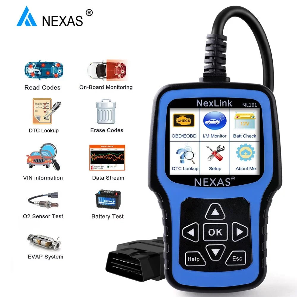 Auto NEXAS OBD2 Automotive Scanner Battery OBDII Reader Diagnostic Scanner Clear Light Code Car Full Codes Car Read Functions Check Engine OBDII NL101 Engine Check Tester Scanner Tool