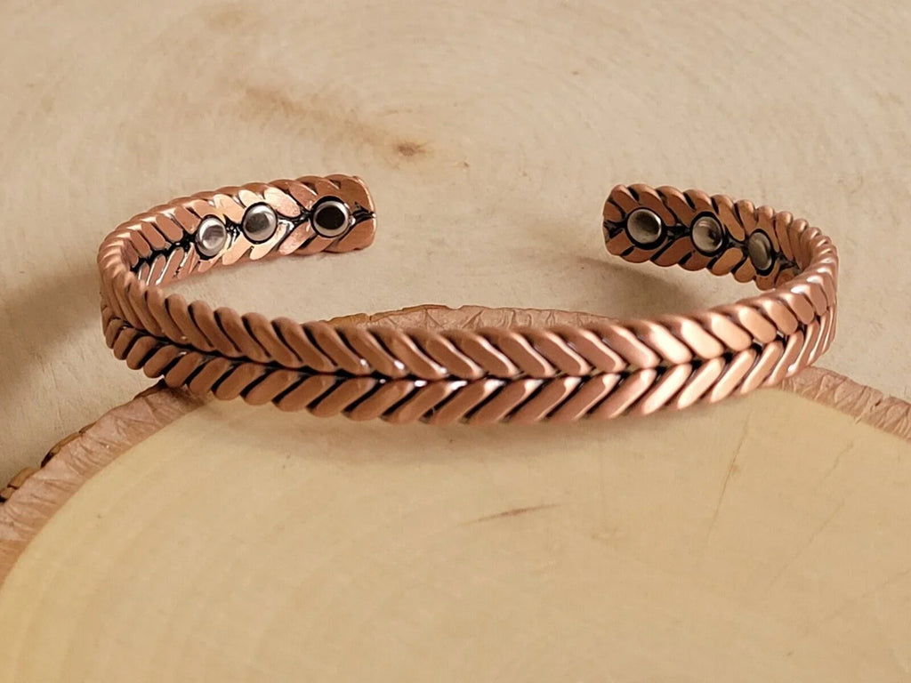 Cuff Copper Pure Bracelet Arthritis Therapy Solid Matte Herringbone Magnetic