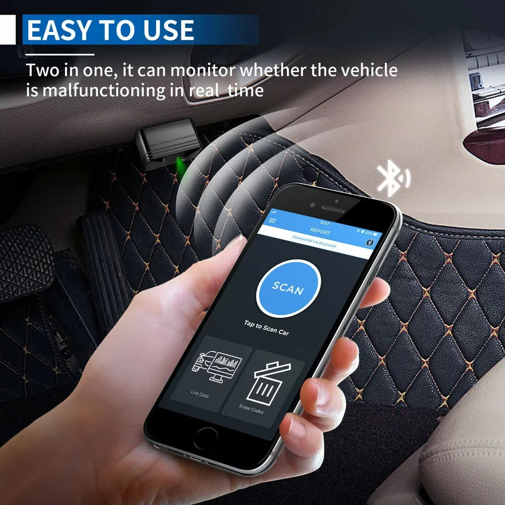Car Clean IOS Vehicle 6000P 12V ABS Diagnostic Read Code Check SRS Bluetooth Scanner Airbag Wireless Automotive Phones OBD2 Scanner Reader Code for and Tool Engine Light OBDII Android System Innova