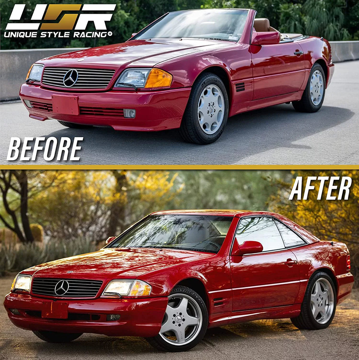 R129 Roadster Benz Replacement 1990-2002 Set Lamps Lens (Left Right) Corner Lights Amber Signal Front SL with Clear Chassis MBZ Class USR / + Frost R129 Compatible - Turn