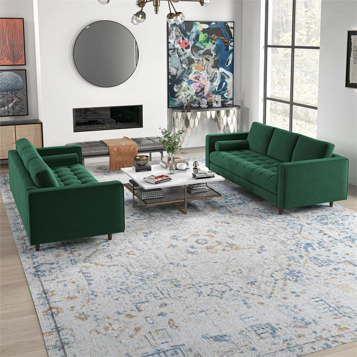 in Set Green Sofa Back Velvet Tahir Pillow Mid-Century