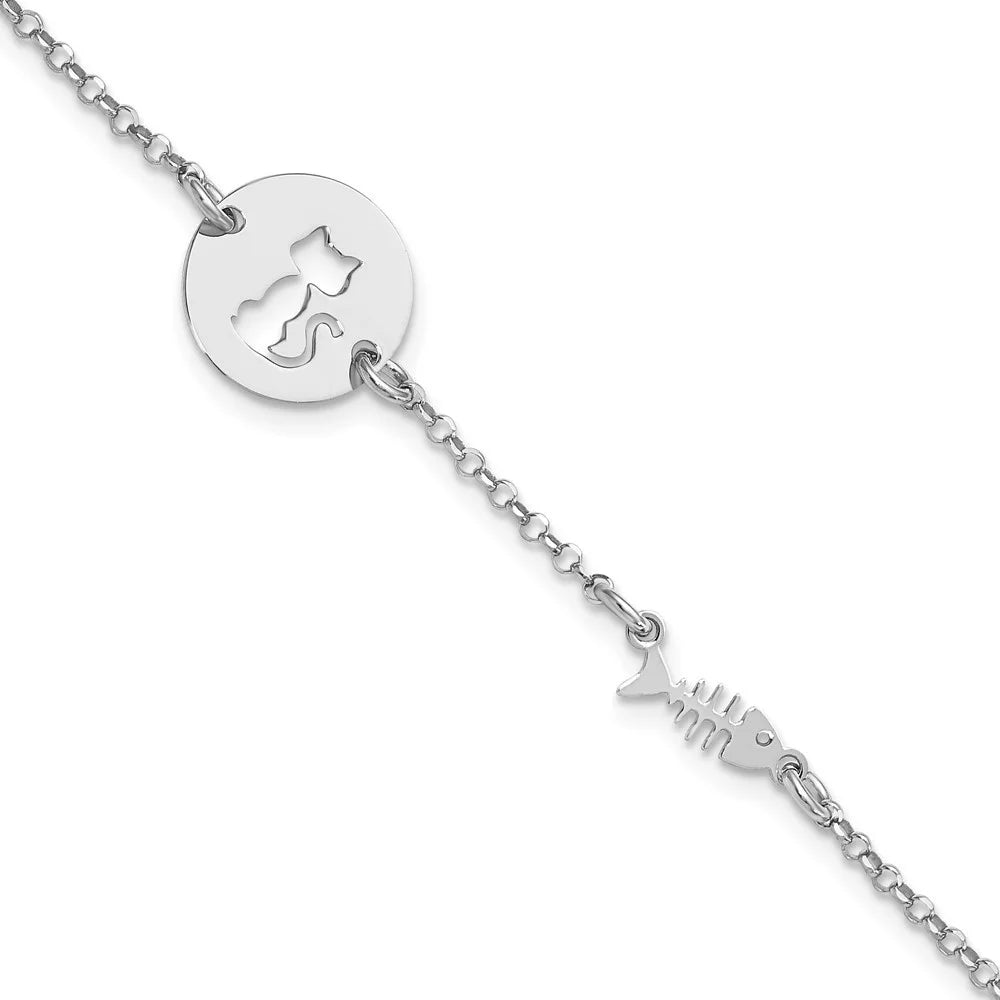 Sterling 7inch 925 Rhodium Fine Auriga Women for Plated Kitty Jewelry Fish Silver Bracelet and