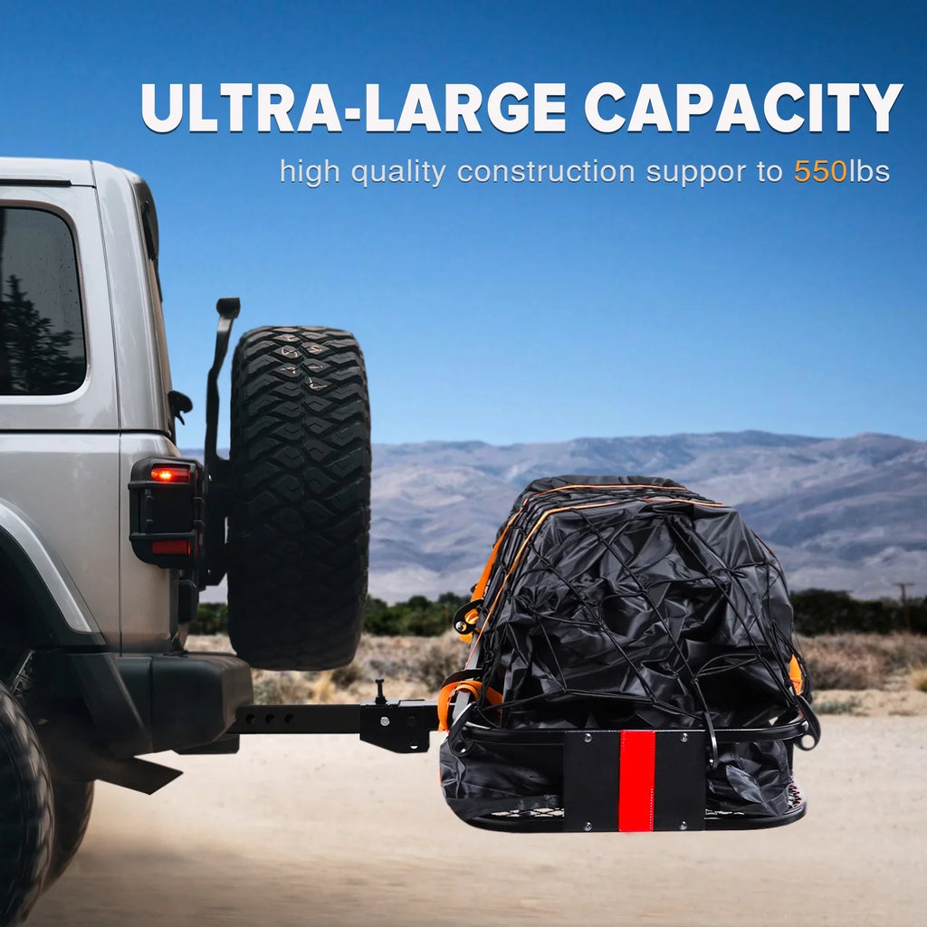 Cargo and Luggage Truck Rack Carrier 60"x21"x6" with Hitch Folding - Cargo Cargo ADOFFUR Net, Waterproof Bag for Capacity Car, Basket SUV, 550Lbs Rack Mount