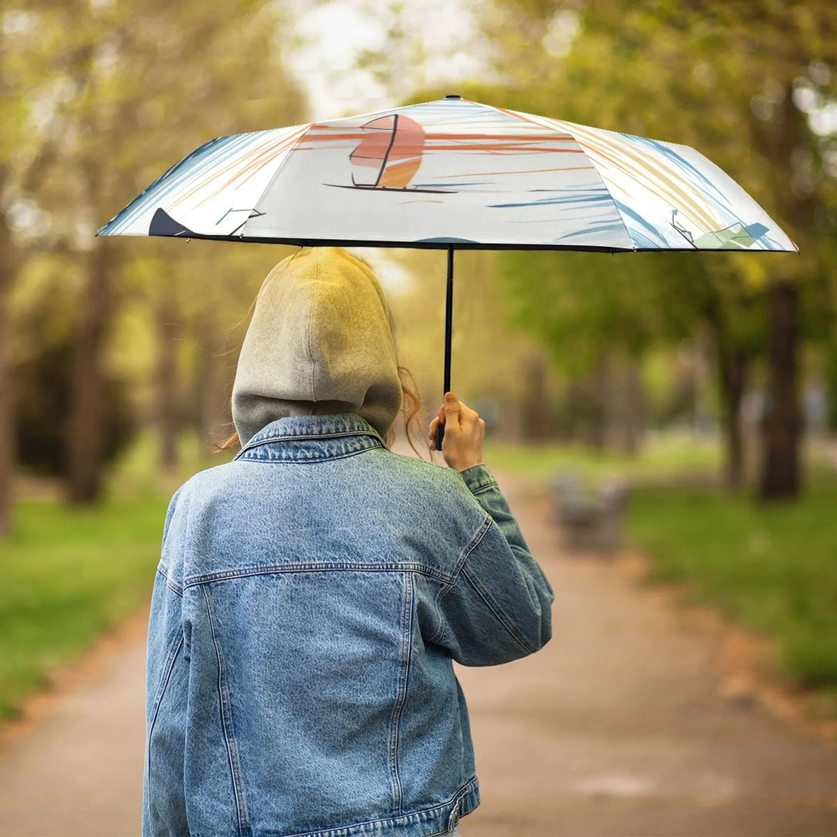 Rain Arc Lightweight Sailboats Umbrella Compact UPF Windproof 50+ Folding for Packable dimension Umbrella Travel
