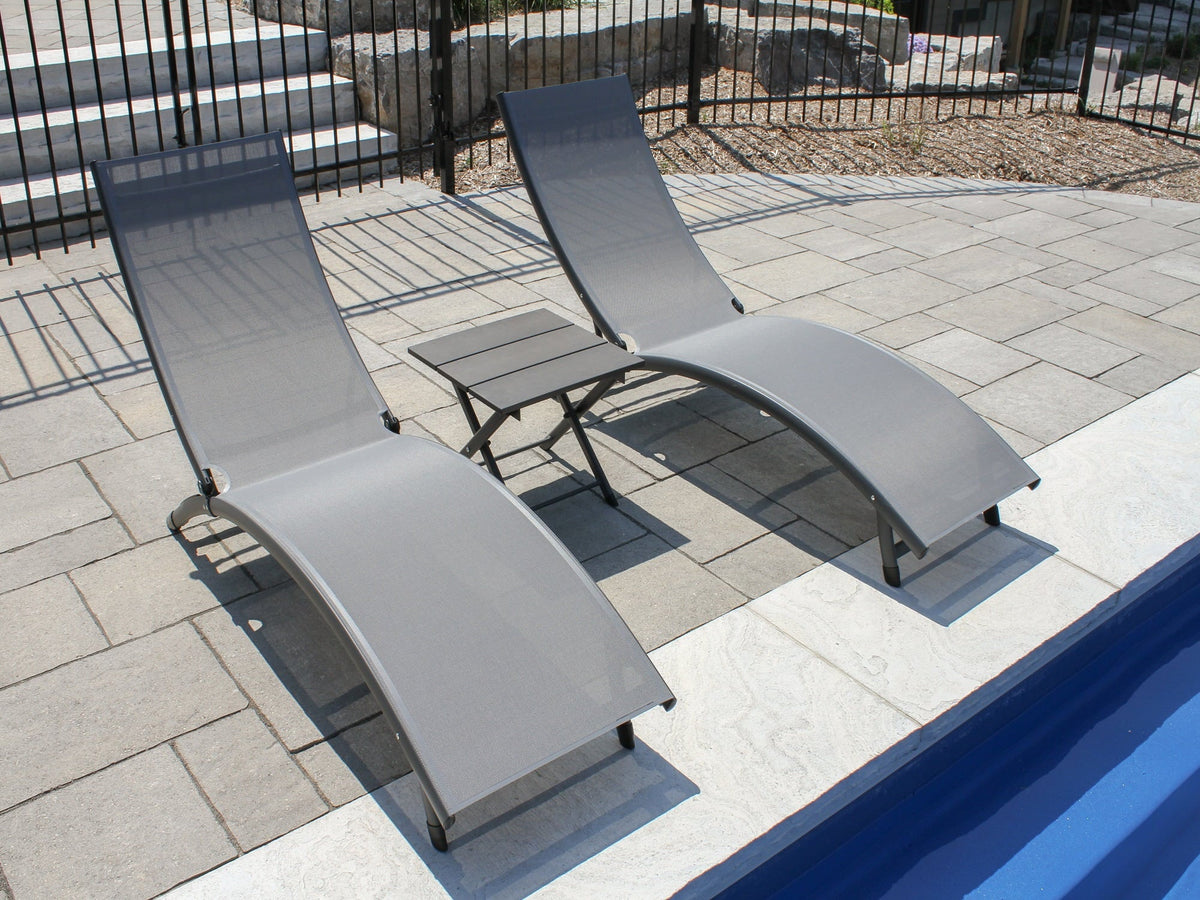 Chairs 3 The Set Folding 69” Black Reclining Aluminium Piece and Table Hamptons Collection