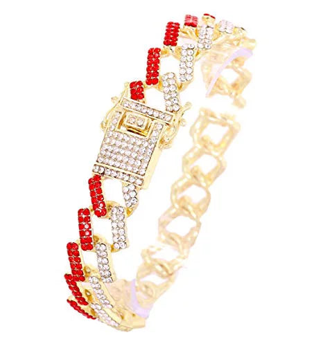 Watch Gold Bracelet w/Bling-ed Design Bling-ed Gold - Round Red Luxury Out Out ZZ Link Mens ZZ Blood L0504RNB