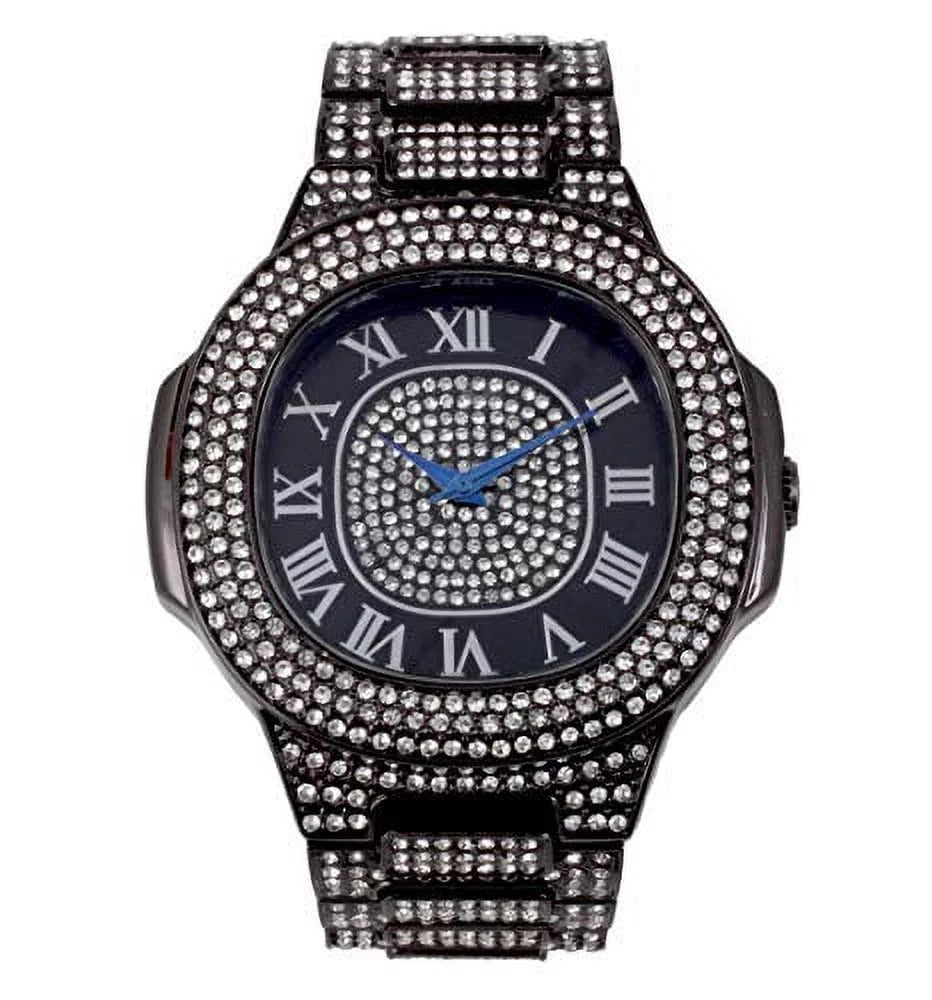 Color - Wristwatch Blk Metal Blk Panther) (ST10235 Iced Out Raymond 8475Color on Mens Charles Hip Blinged Out Oblong SDR# Hop Blast