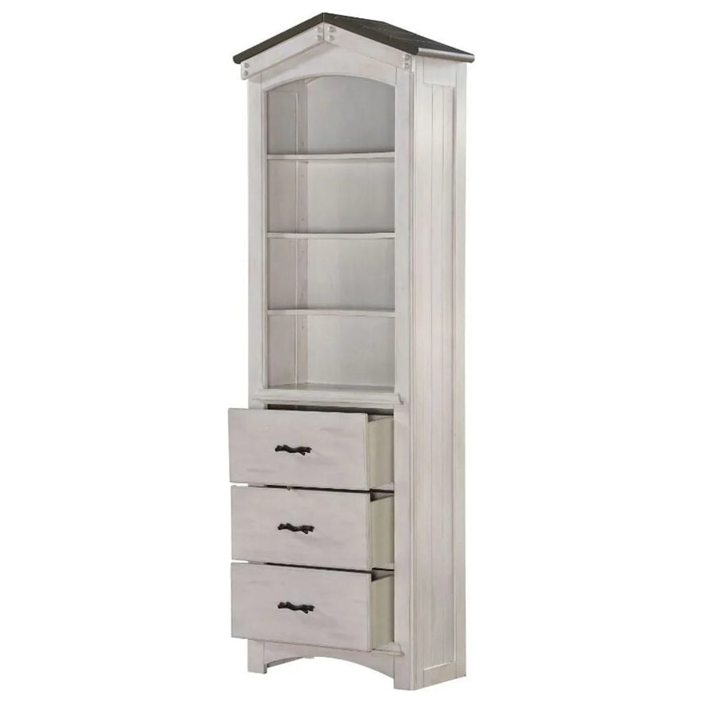 Weathered White Gray Cabinet Washed ACME Bookcase in House and Tree