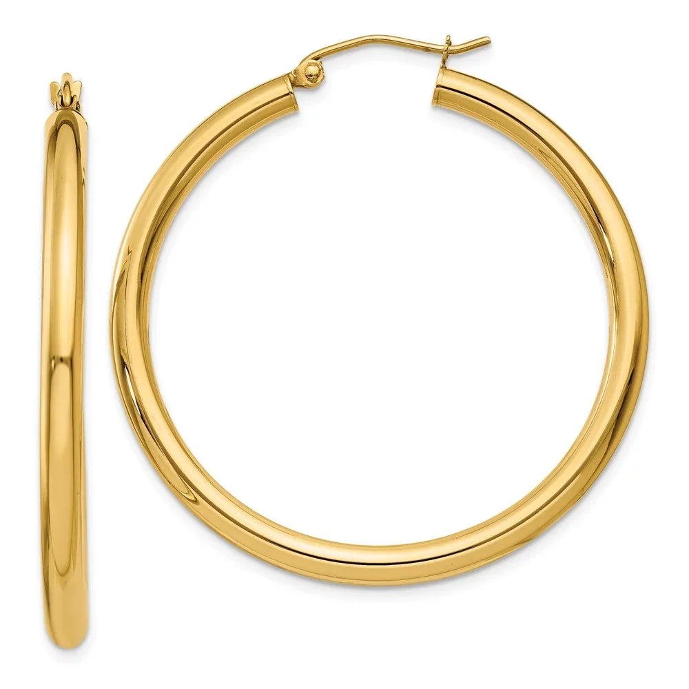 and Teens; Polished Gold Real and Women 3mm Yellow Hoop for for Adults Earrings; Men 14kt Tube